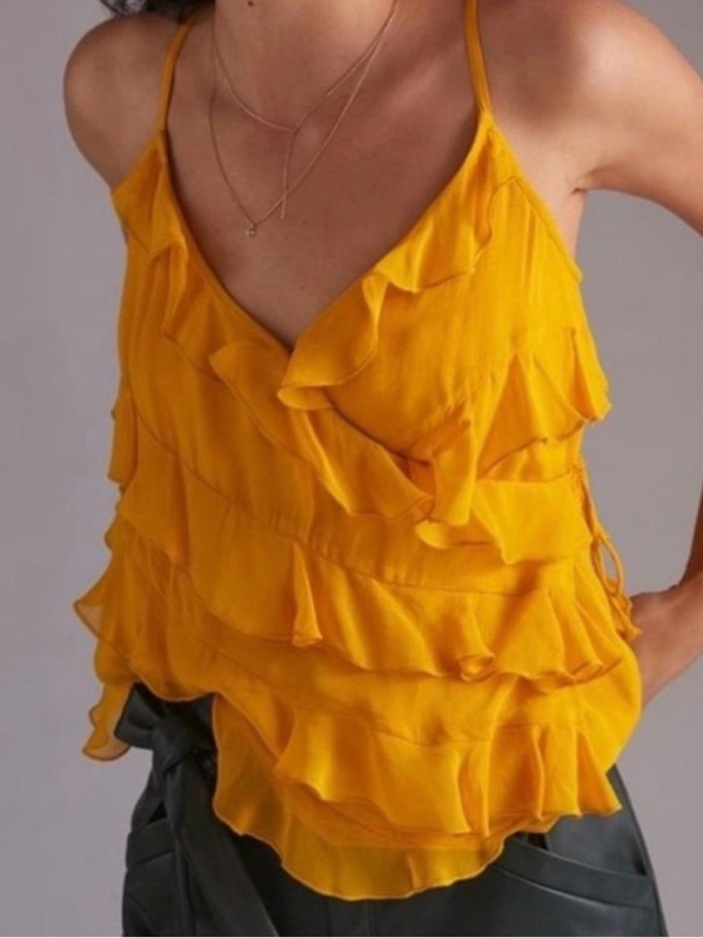 Anthropologie Golden Yellow Ruffle Tiered Camisole